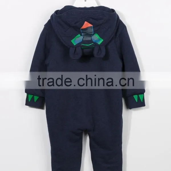 Navy Blue Cotton Animal Ears Hooded Baby Clothes Romper photo-2