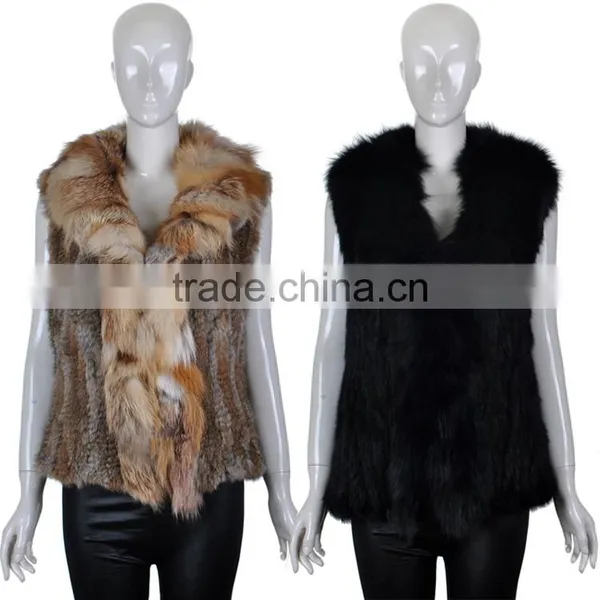 YR263 Real Rabbit Fur Hand Knit Fur Vest With Fox Fur Collar photo-2