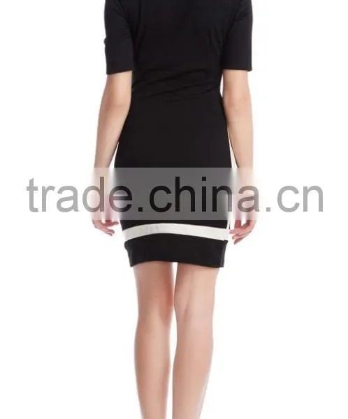 Fashionable Pencil Skirt Europe and Europe Pure Color Splicing Short-sleeved Dress With Buttock Skirt PS03 photo-5