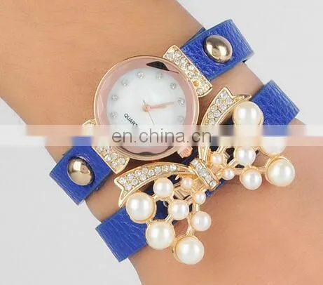 European Fashion Ladies Bracelet Watch Bowknot Retro Winding Watch Butterfly Pearl Bracelet Watches photo-4
