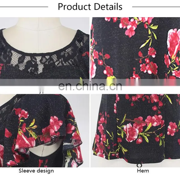 One Piece Two Color Floral Lurex Mesh Print Irregular Sleeve Casual Blouse for Middle Age Woman photo-6