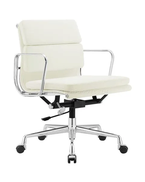 Soft Pad Chair EA 208 Eames Office Chair With Wheels 5 Castors in Genuine Leather Grey Eames Style Office Chair photo-2