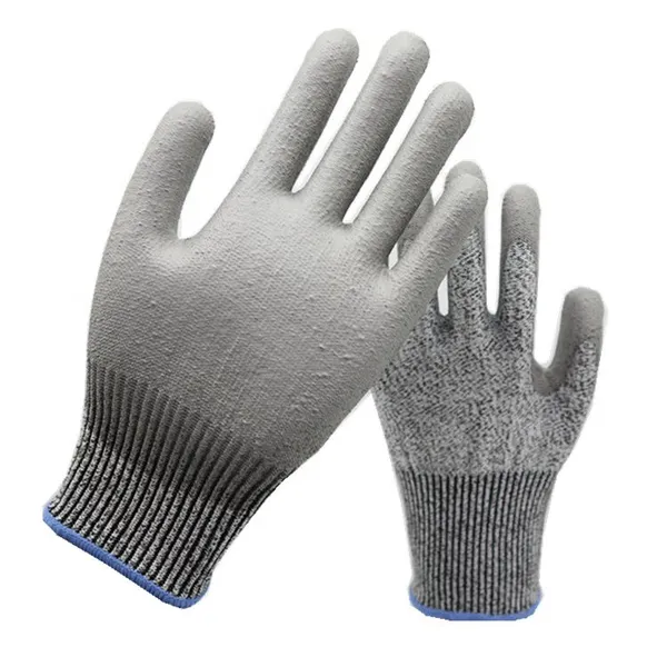 Anti Cut Level 5 HPPE Fiberglass Liner PU Coated Cut Resistant Safety Gloves photo-4