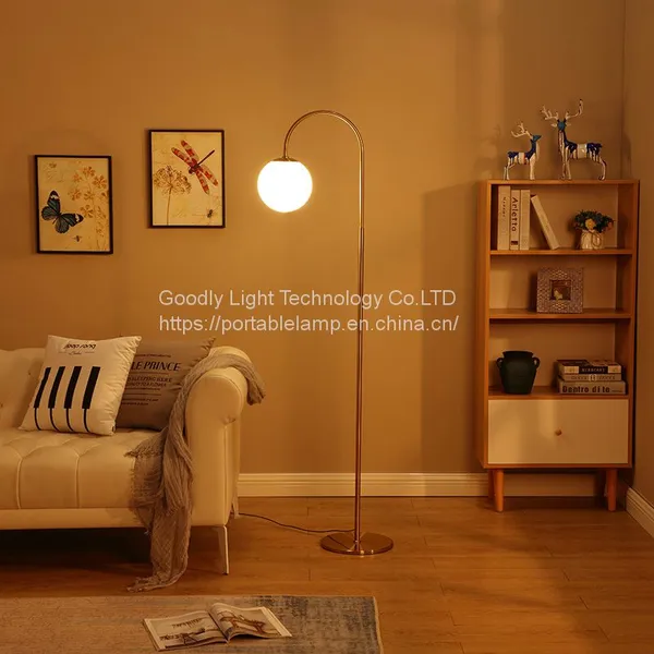 LED Light Metal Floor Lamp,Classic Design Frosted White Globe Glass Shade Standing Downlight Light photo-3
