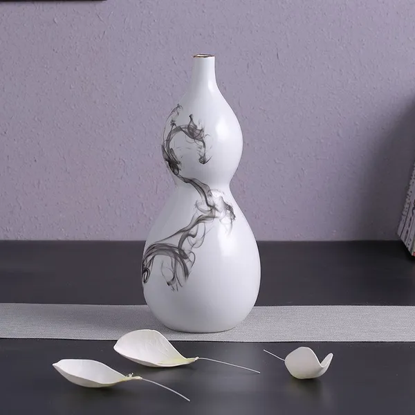 Jingdezhen Zen Chinese Ink Painting White Gourd Vase For Showroom Tea Table photo-2