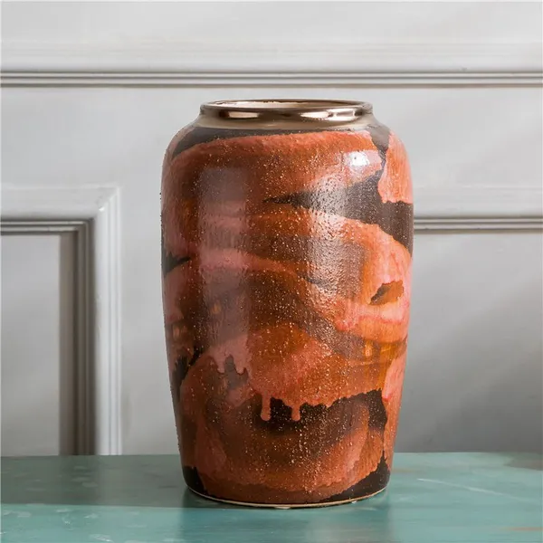 Abstrat Creative Red Wholesale Jingdezhen Metal Glaze Combination Ceramic Vase For Hotel Home photo-3