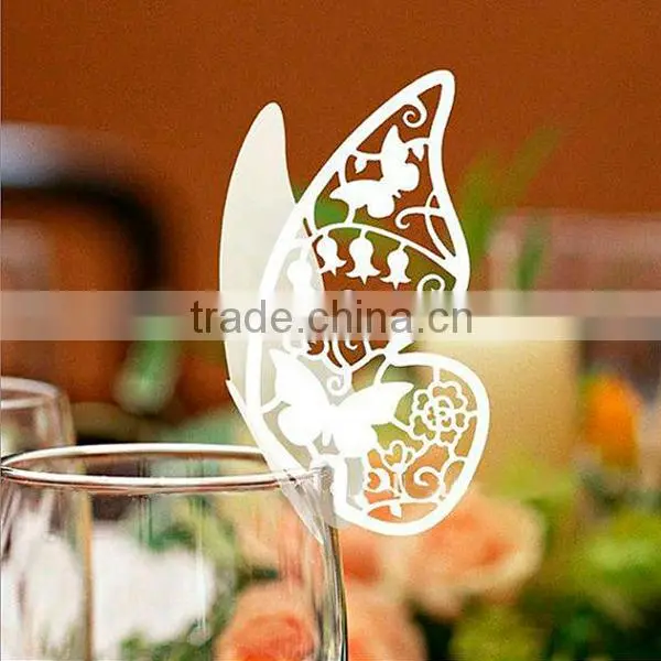 Table Wine Glass Name Place Card Wedding Party Laser Cut Butterfly White SC111 photo-5