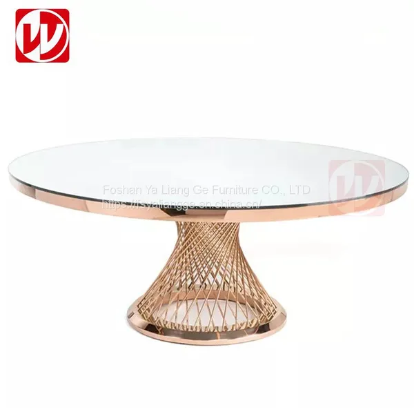 Event Party Used Round Banquet Table Gold Stainless Steel Bird Nest Design White Tempered Glass Dining Furniture Round Wedding Table photo-3