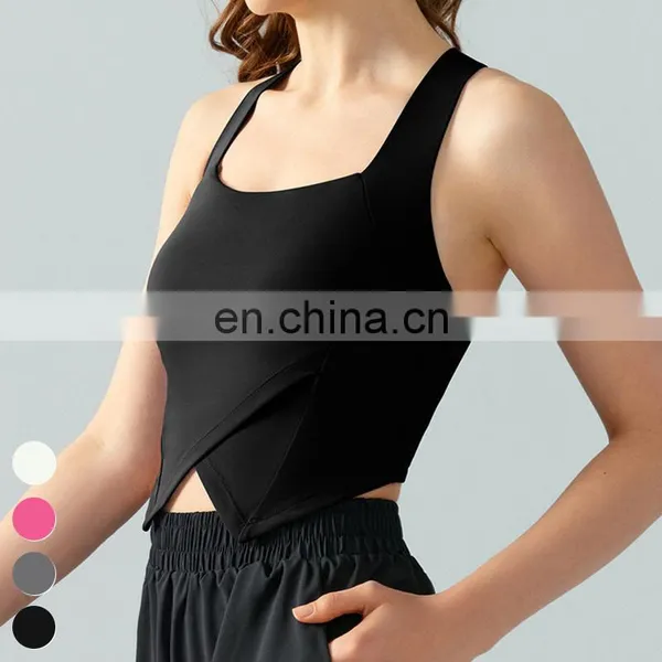 Breathable Running Wear Square Neck Cross Back Yoga Tank Top Sleeveless Gym Fitness Tops Yoga Tank Top Women With Fixed Pad photo-3