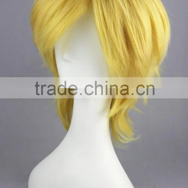 High Quality 35cm Short Straight VocAloid LEN Wig Blonde Synthetic Anime Wig Cosplay Hair Wigs Party Wig photo-4
