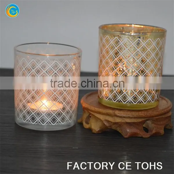 gold printed web design glass jars for candle making / spray white glass votive holders