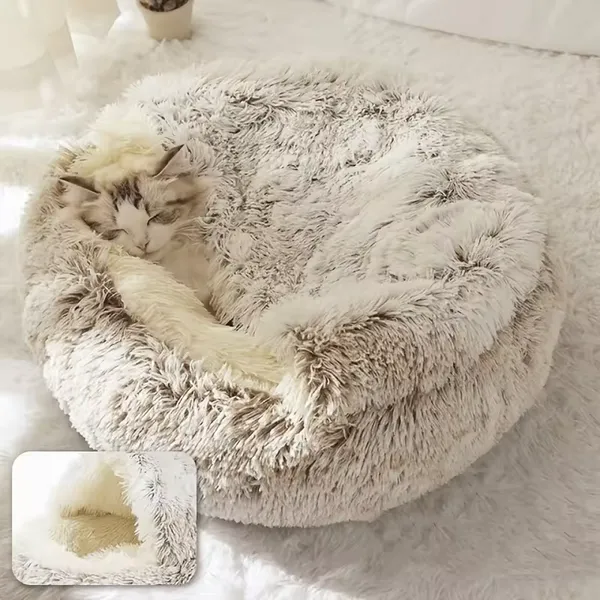 Winter Soft Warm Semi-Enclosed Cat Litter Dog Bed House Indoor Cozy Comfy Pet Cat Bed photo-2