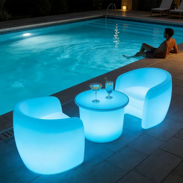 Outdoor Use Luminous Table and Chair Set 16 Color Option IP65 Waterproof for Hotels Bars Activities photo-2