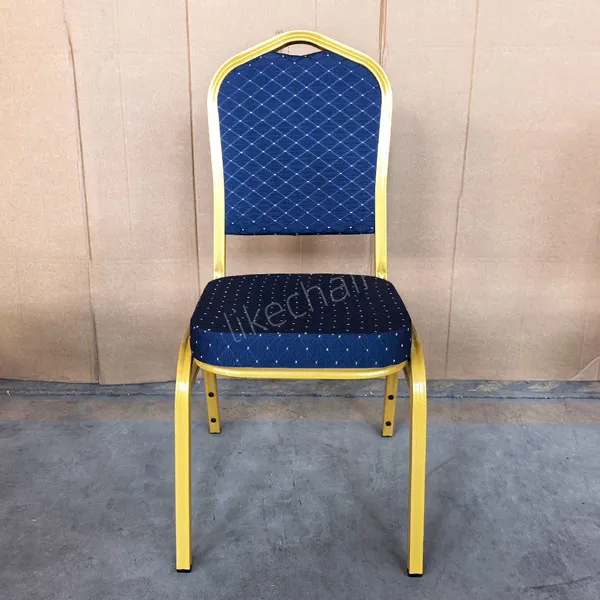 Stackable Banquet Chairs for Wedding Hotel Golden Metal Frame Diamond Dot Fabric Cushion Seat photo-4
