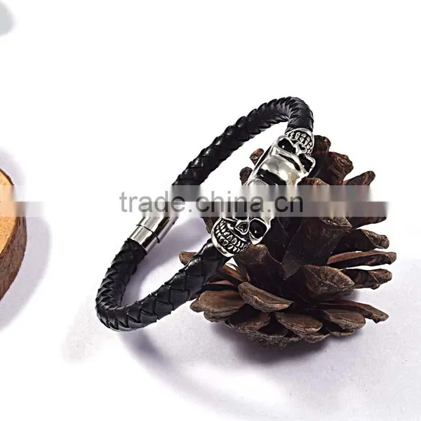 Fashion Skull Bead Bracelet Wholesale Mens Leather Bracelets photo-4
