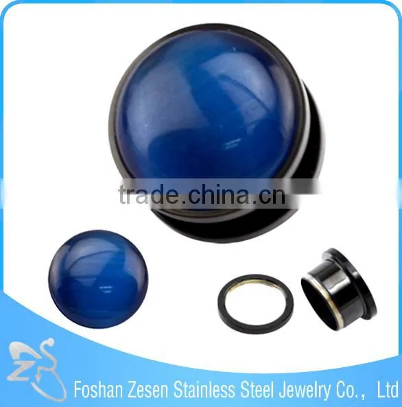 TP011448 New Arrive Stainless Steel Body Piercing Pink Imitation Cat's Eye Stone Ear Plug photo-3