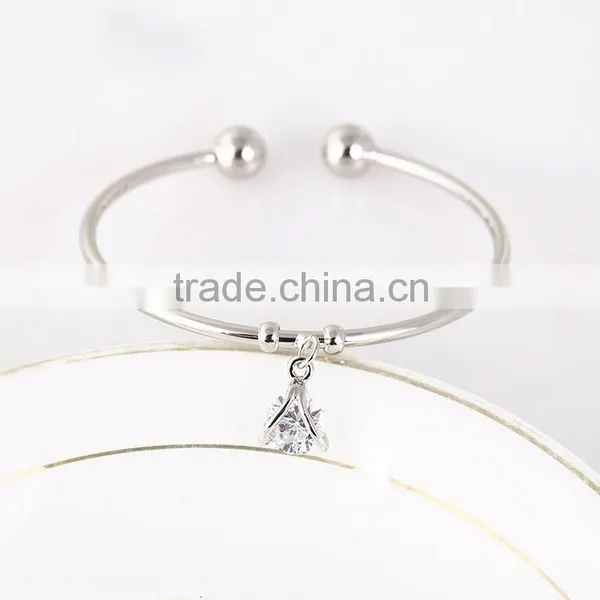Trendy New Design Transparent Zircon Copper Alloy Two Squares Style Open Bangle photo-3