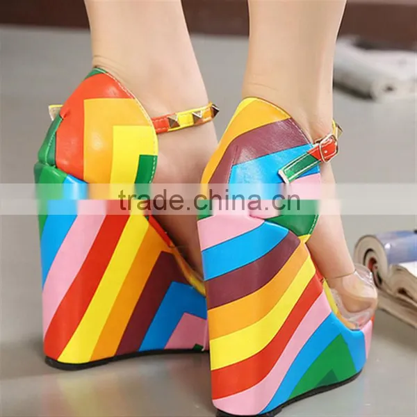 Unique New California Beautiful Rainbow Colored Wedge Shoes photo-2
