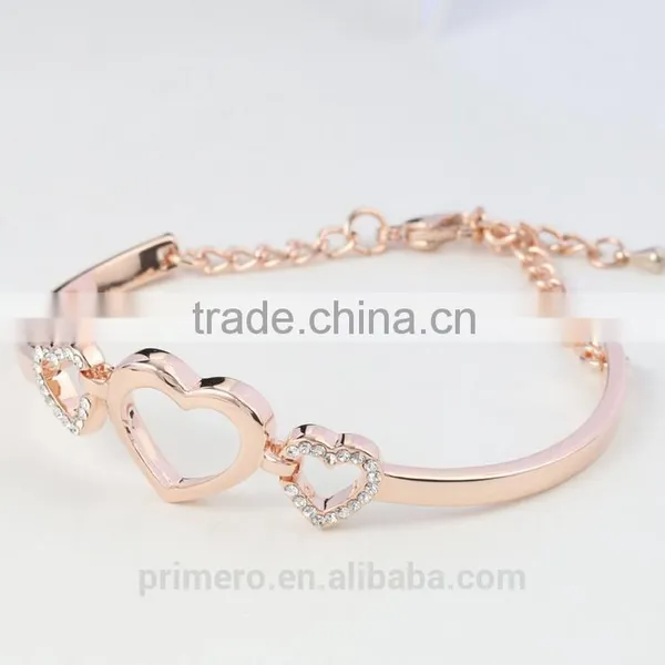 Fashion 18k Rose Gold Plated Three Heart Clear Austrian Crystal Bracelets & Bangles photo-5