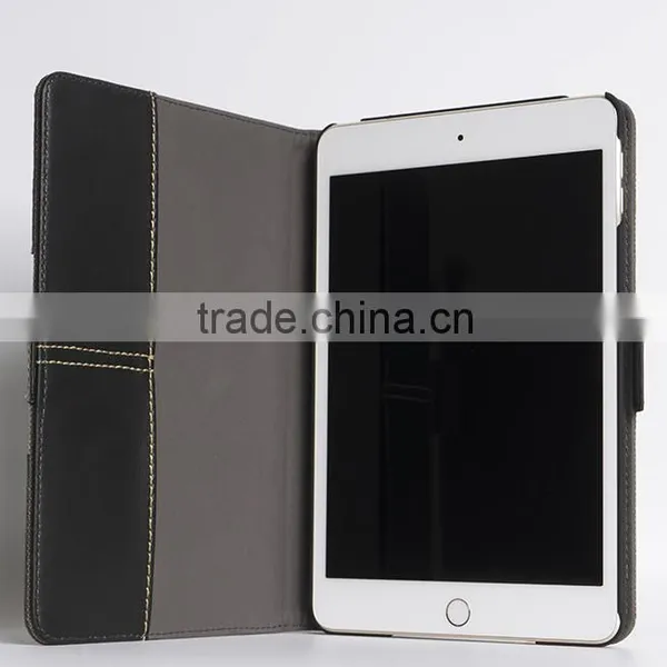 2016 Real Leather+Cavas Stitching Design Leather Case For IPad Mini 4 photo-4
