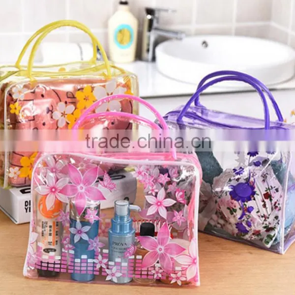 Beautiful Flower Print PVC Clear Cosmetic Bag, Make up Bag photo-5
