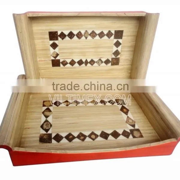 Natural Bamboo Tea Trays With Coconut Shell for Home, Restaurant
