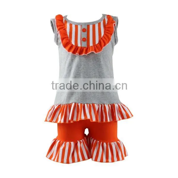 2016 Kaiyo Little Girls Boutique Clothing Summer Kids Aqua Cotton Flutter Tops And Ruffled Shorts Outfits Sets photo-3
