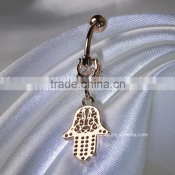 Rose Gold Plated Hamsa Dangle Belly Ring Body Jewelry Glue Navel Rings photo-2