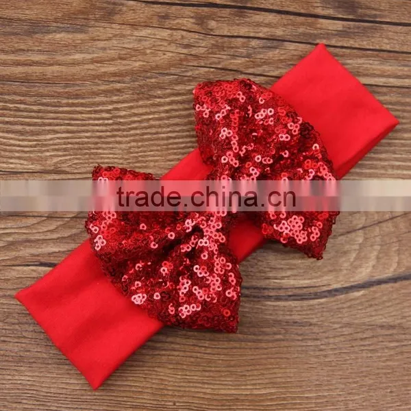 Wholesale Baby New Solid Cotton Headband With Sequin Hair Bow,sparkle Knitted Headwraps Hair Bow photo-2