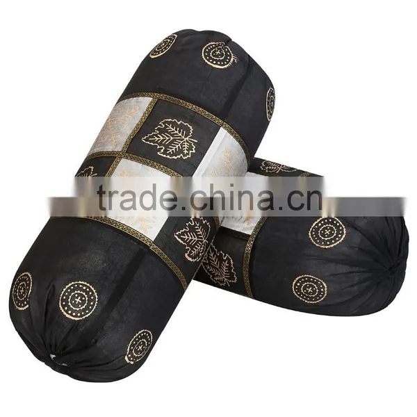 Home Textile Black Bolster Pillow Cover Handmade Indian Bolster Cushion Cover photo-2