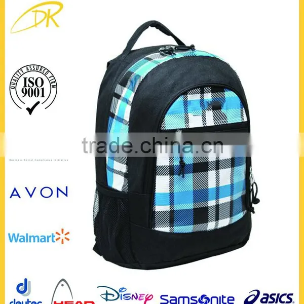 High School Oversized Blue Plaid Multi Compartment Backpack for School, Middle School Backpack photo-3