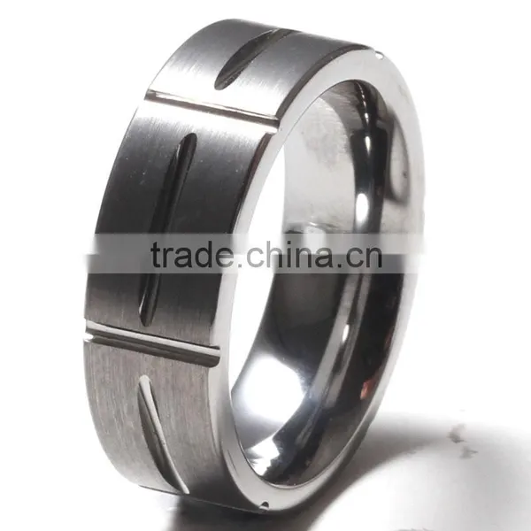 Step Down Edge Shiny Polished Wood Grain Paper Inlay Tungsten Rings photo-5