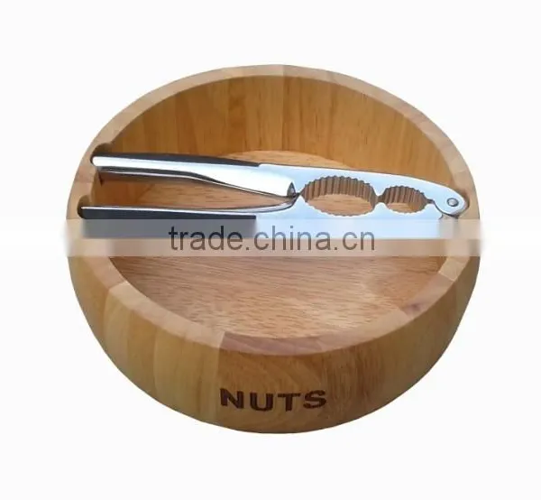 Wood Round Nuts Holder With Cracker