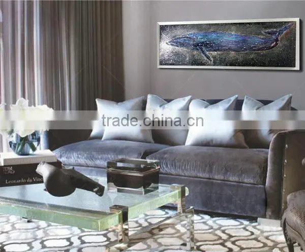 Framed Handmade Seascape Oil Painting Lacuqer Blue Whale for Home Decoration photo-3