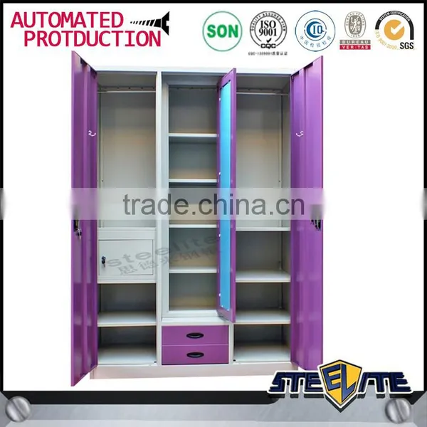 Metal Locker Wardrobe Two Doors Steel Locker With Mirror