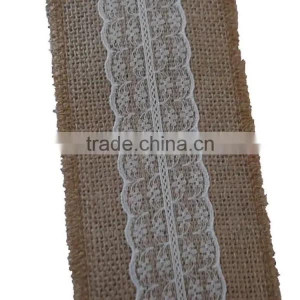 3''*3Y Natural Burlap Ribbon With Lace on Spool photo-3