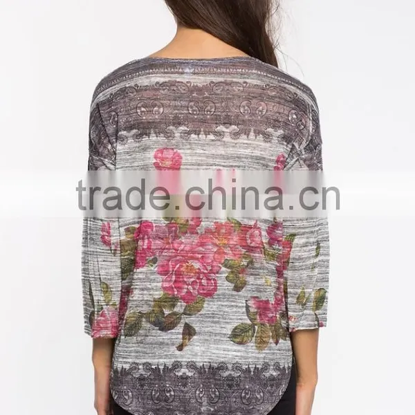 Hot Sale Floral Printed t Shirt Elegant Design for Ladies Wholesale photo-5