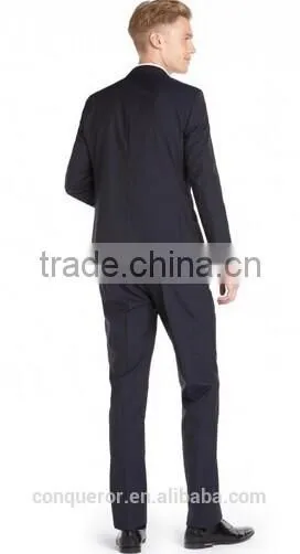 Men's Solid Navy Blue Pinstripe Modern Fit Wool Suit(SHT1137) photo-2