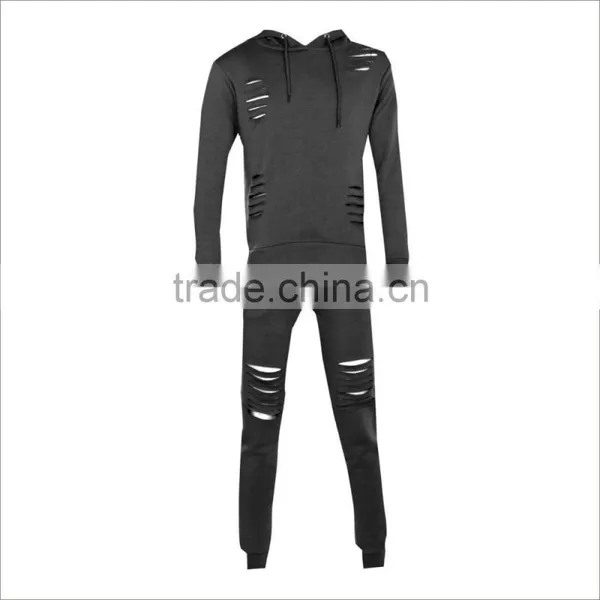 Custom Street Style Ripped Hole Washing Slim Fit Tracksuit photo-2