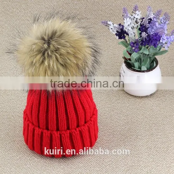 Women Beanies With Fox Fur Pompom Genuine Fur Ball Ski Cap Bobble Hat 15cm Fluffy photo-3