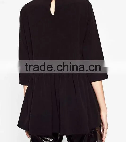 Runwaylover EY2367B 2017 Ladies Nine Point Sleeve Pure Color Blouse photo-2