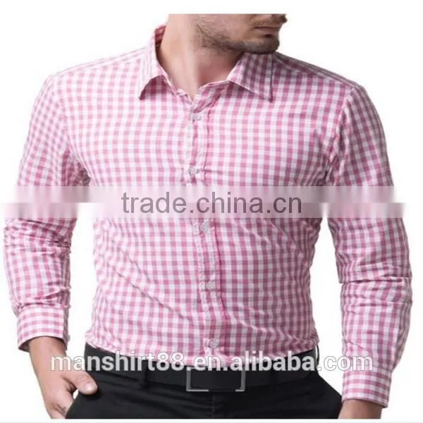2016 New Wholesale Cutaway Collar Gingham Long Sleeve Custom Men's Formal Dress Shirt photo-2