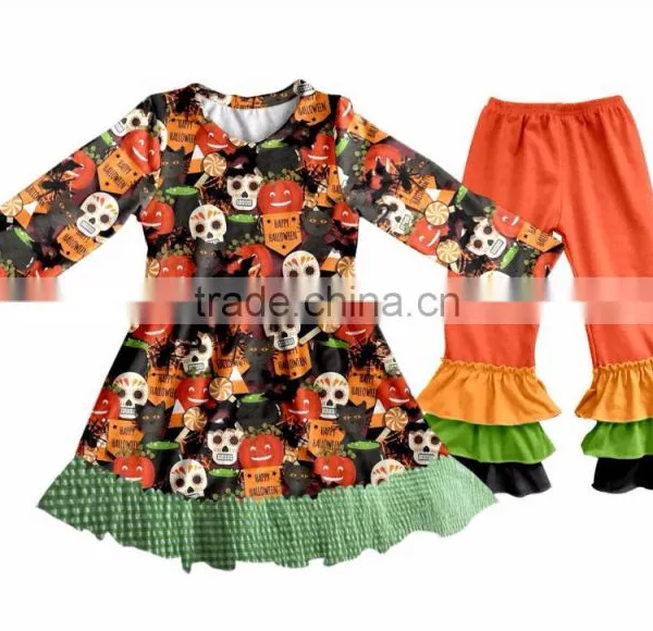 2017 New Style Halloween Holiday Clothes Sets Pumpkin Remake Frock Designs Baby Girl Boutique Clothing Sets photo-2