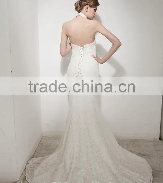 Mermaid Halter Neck Court Train With Elegant Lace Wedding Dress AS30602 photo-2
