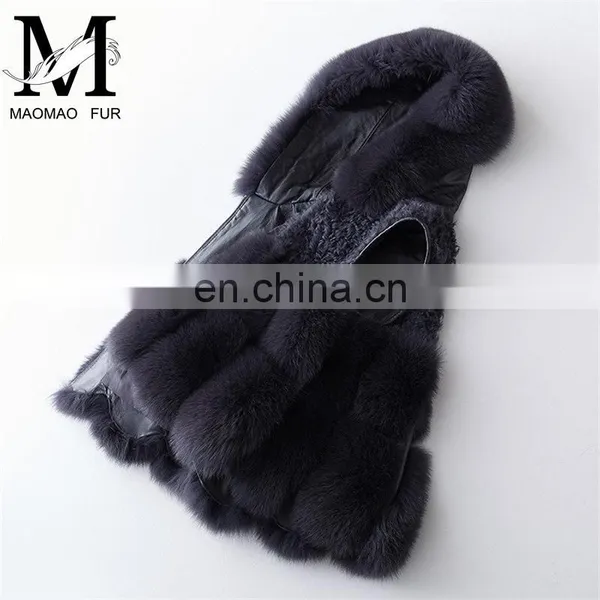 2017 New Fashion Real Fox Fur Geilt High Quality Fur Vest With Hood photo-6