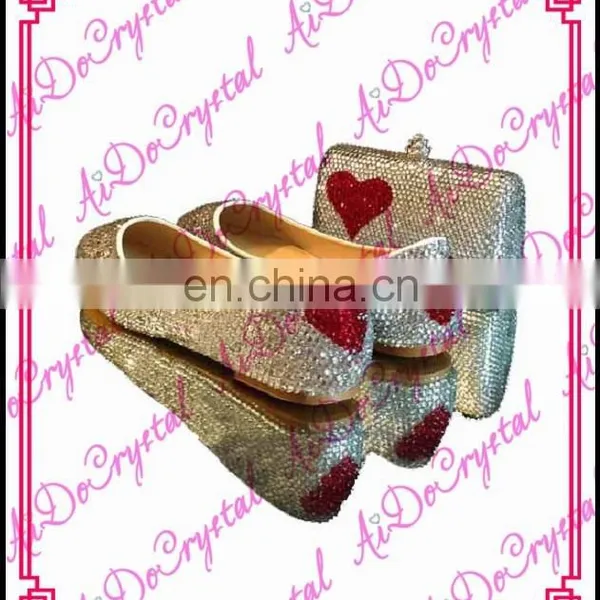 Aidocrystal Top Quality Silver Crystal Hearts Women Wedding Party Shoes and Cluth Bag