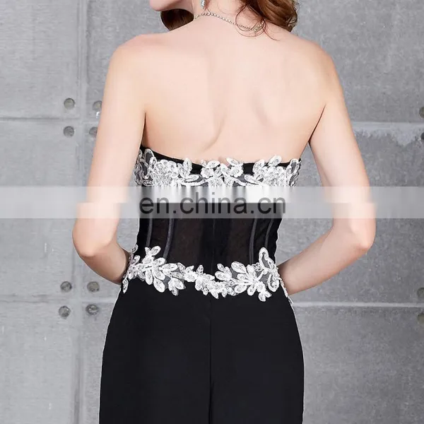 Grace Karin Hot Sale Sweetheart Neckline Chiffon Split Leg Long Black Lace Prom Dress CL7519 photo-6