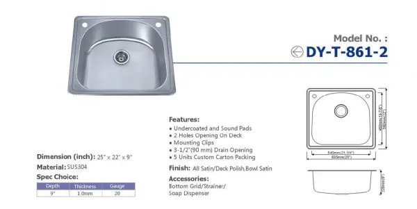 Guangdong Dongyuan Kitchenware UPC Certificated D Shape Stainless Steel Single Bowl Kitchen Sinks photo-2