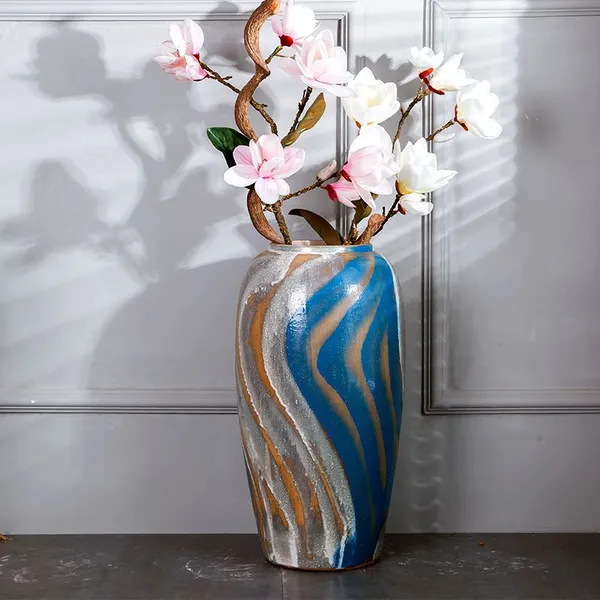 Classical Hand Made Color Paint Blue Jingdezhen Ceramic Vase For Artificial Flower Decor photo-3