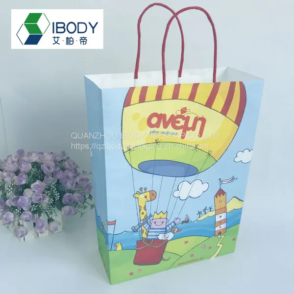 Recycled Kraft Paper Kids Birthday Shopping Gift Bag With Handle Kraft Paper Bag